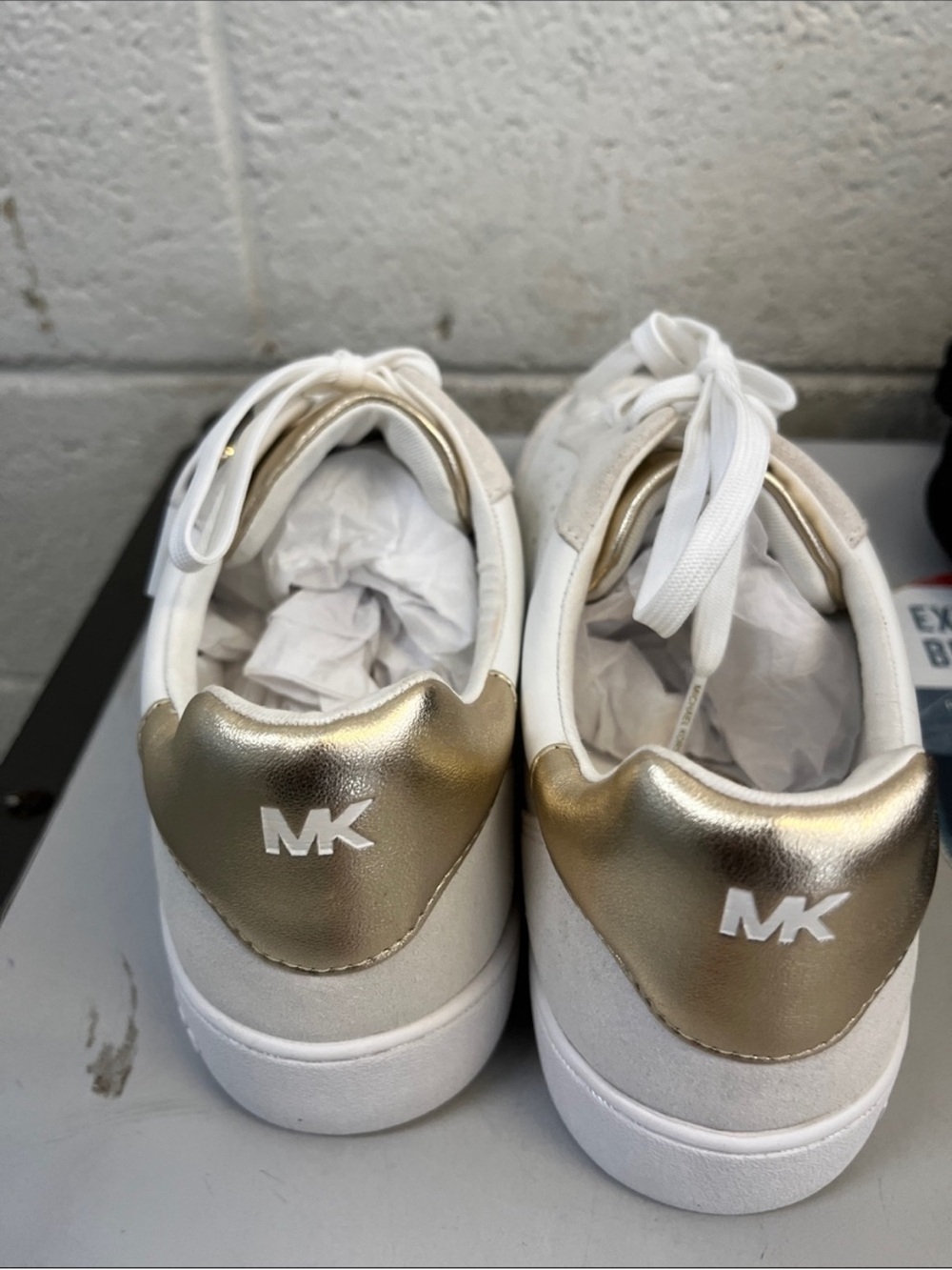 Michael Kors White Sneakers with Gold Heel Accent - Picture 5 of 7